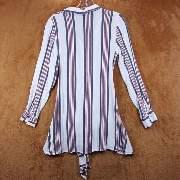 L'ACADEMIE Top Womens XS White Stripe Pullover Tie Front Tunic Long Sleeve - Picture 5 of 9